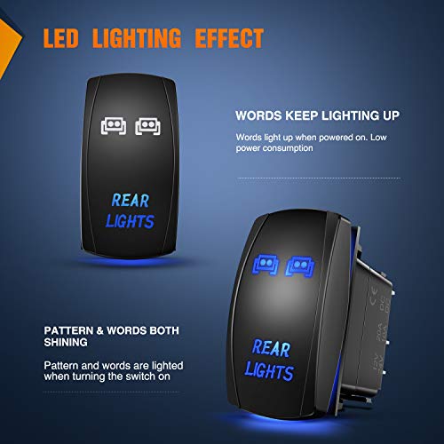 Nilight Ni-Rs05 Led Light Bar Rocker Switch 5Pin Laser On/Off Rear Lights Rocker Switch 20A/12V 10A/24V Switch Jumper Wires Set,2 Years Warranty , Blue #TOP3