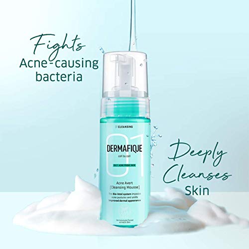 Image of Dermafique Acne Avert Cleansing Mousse Foaming Face Wash, 150 ml for Acne Prone Skin, Suits Oily Dry Skin with Salicylic acid - Paraben-Free, SLES-free - Cleanses Pores, Clears Out Excess Sebum