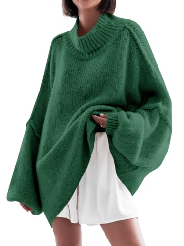 Image of Saodimallsu Womens Oversized Sweaters Mock Neck Batwing Long Sleeve 2026 Fall Trendy Ribbed Knit Casual Tunic Sweater