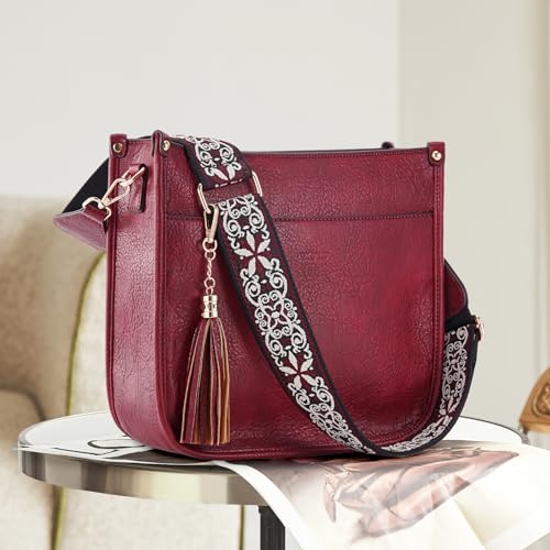Image of HKCLUF Vegan Leather Crossbody Bags Purse for Women Trendy Tassel Hobo Handbag Women With 2PCS Adjustable Guitar Strap | Vegan Leather