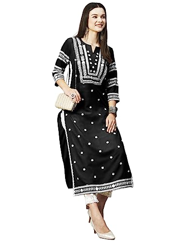 Image of ANNI Designer Women's Cotton Straight Fit Straight Viscose Chikankari Embroidered Kurta