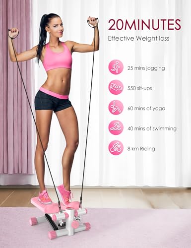 Image of Steppers for Exercise at Home, KitGody Mini Stepper with Resistance Bands, Portable Stair Stepper for Home 330LBS Capacity, Adjustable Height Fitness Stepper Machine