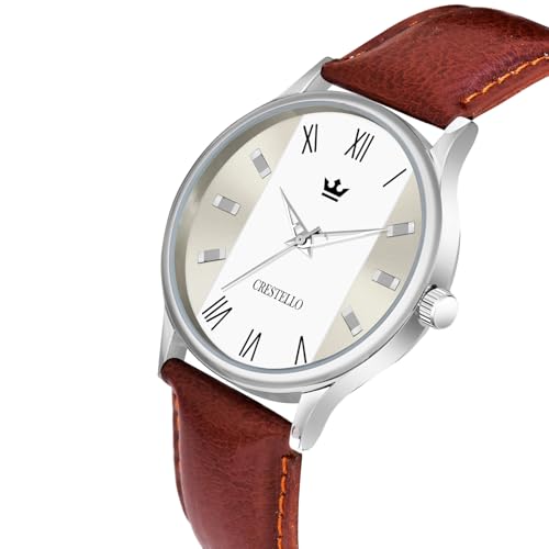 Image of CRESTELLO Faux Leather Strap Analog Wrist Watch for Men (Black /Blue /Green /Brown /Silver Dial) | CR-WT044