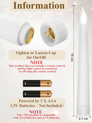 Image of Treela 36 Pcs Flameless Taper Candle,White, 0.8x6″, Smooth