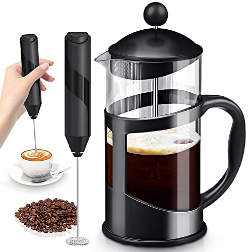 Recopilación de Cafetera de Prensa Francesa comprados en linea. 47 SKM-MX Prensa Francesa de Vidrio Cafetera Francesa embolo french press ideal para compartir un cafe gourmet (1000ml/34oz/3 Tazas con espumador de leche)