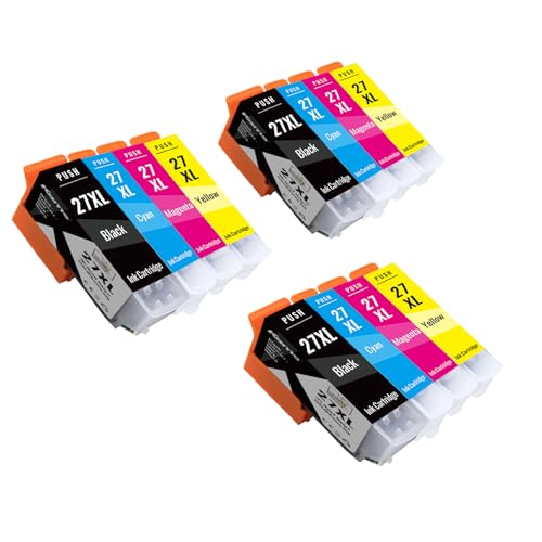 kamo 27 XL Patronen Kompatibel mit Epson 27 27XL Tintenpatronen (12er-Pack), für Workforce WF-3620 WF-3640 WF-7110 WF-7210 WF-7620 WF-7710 WF-7715 WF-7720