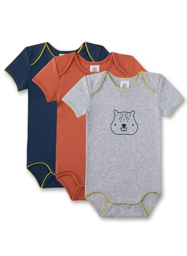 Sanetta Baby-Body kurzarm (Dreierpack) blau, braun & grau Biber |...