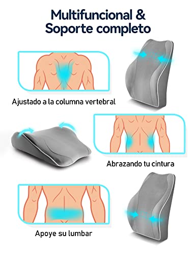 Miniatura 4 de Travel Ease Cojín De Soporte Lumbar Ergonómico, Respaldo De Espuma Viscoelástica Para Asiento De Automóvil, Silla De Oficina, Respaldo Con Cubierta Antiestática Y Correas Ajustables Dobles, Gris