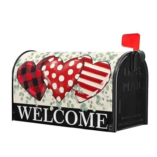 Image of Happy Valentine's Day Love Mailbox Covers Magnetic Love Heart Welcome Mailbox Cover Standard Size 21 inch X 25.5 inch Inch Valentines Day Holiday Wrap Post Letter Box Decorative for Outdoor Home Garden Yard