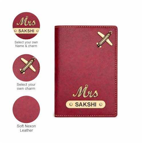 Image of Customized Couple Passport Cover Gift Set 2 Pcs | Personalized Leather Passport Covers with Name & Charm| Anniversary, Valentine, Birthday and Travel Gift (Black)