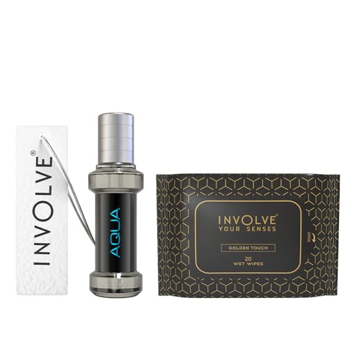 Image of Involve Your Senses Element Aqua Car Perfume with Facial Wipes - Golden Touch - 20 N - IEAW05 - Combo Car Air Freshener | Car Accessories Interior | Car Perfumes and Fresheners