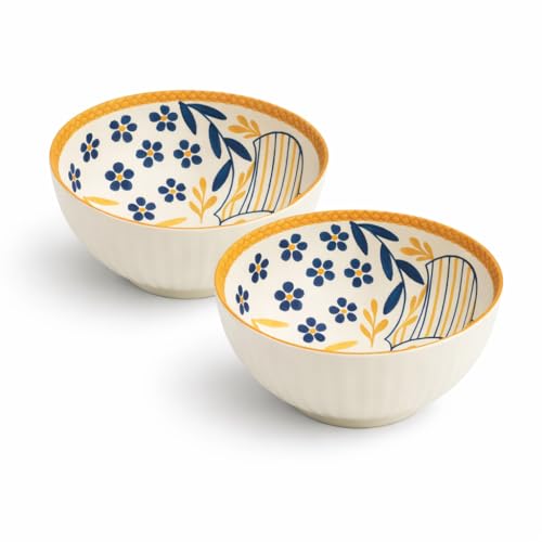 Image of YELONA Ceramic Snack Bowls - Set of 2 (300 ml Each) - Microwave Safe Side Bowls for Serving Noodles, Soups | Rice, Dal, Fruits | Perfect for Christmas, New Year Gift & Daily Use (Abstract)