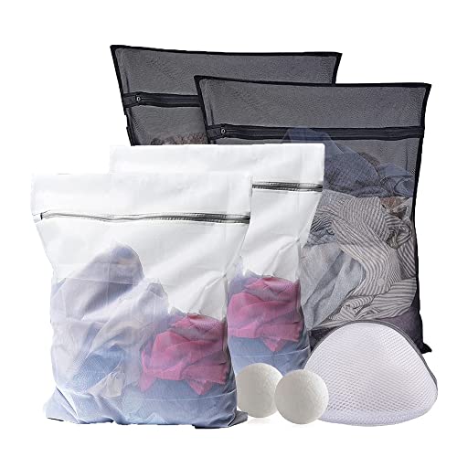 Bolsa de Lavanderia, 6 PCS Bolsa de Colada de Malla Bolsa para Lavadora con Cremallera y 2 Bolas de secadora,Grande Red de lavandería para abrigos Ropa interior Calcetines Almohadas Cover