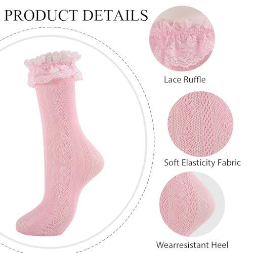 Image of Women Lace Ruffle Socks White Black Frilly Lolita Crew Dress Socks