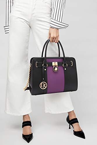 Image of Dasein Women's Designer Satchel Handbag Two Toned Padlock Purse Top Handle Shoulder Bag w /Chain Strap