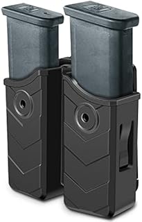 HQDA Double Magazine Holster, 9mm .40 Double Magazine Pouch Fits Glock 17 19 23 43 Duty Belt OWB Double Stack Mag. Holder for Taurus CZ S&W Sig Sauer Beretta H&K Colt Browning Ruger CANIK