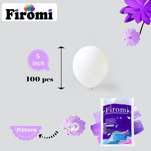 Image of Firomi Small White Balloons 5inch 100 Pack Thicken Latex (with 2 Ribbons) | Premium , Thickened, Durable, Round after inflation for weddings, birthdays, and various celebrations