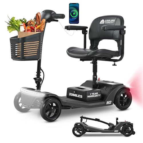 Image of Mobility Scooter for Adults and Seniors M2 Black, 15-20 Miles Long Range Electric Scooter, 260W Motor, 330 LBS Capacity, LED Headlight, Electromagnetic Brake, USB Port, Adjustable Tiller