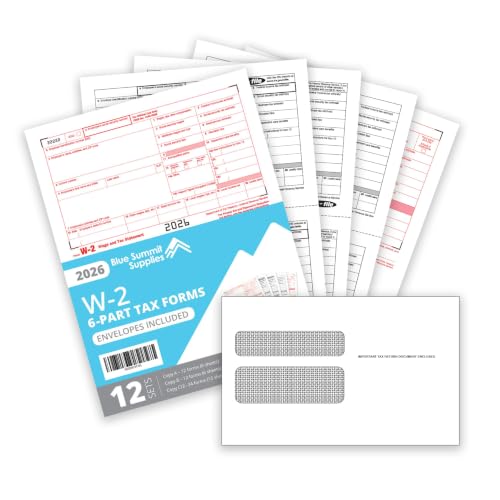 Blue Summit Supplies W2 2026 Tax Forms Kit, 12 Pk, 6 Part, Envelopes