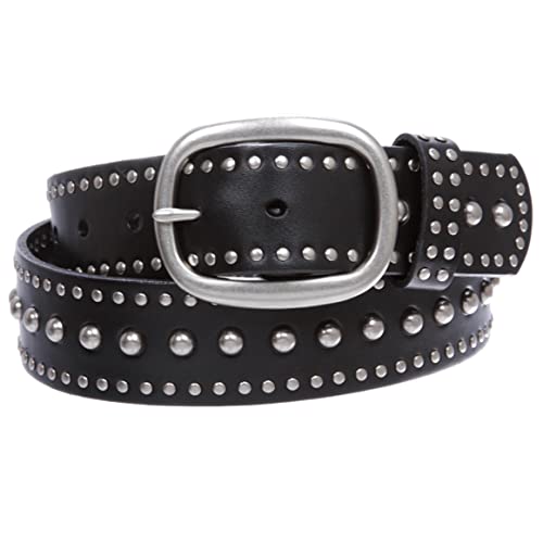 Ladies Oval Buckle Metal Circle Studded Leather Belt2