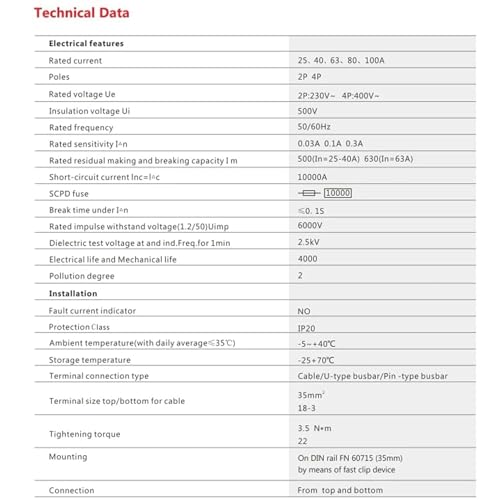 GEYA Elektromagnetischer Fehlerstromschutzschalter Typ A ELCB RCD RCCB (2P-40A-100mA)