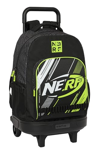 Safta NERF GET READY - Mochila Grande con Ruedas, Compacta, Extraíble, Ideal para Niños de Diferentes Edades, Cómoda y Versátil, Calidad y Resistencia, 33x22x45 cm, Color Negro