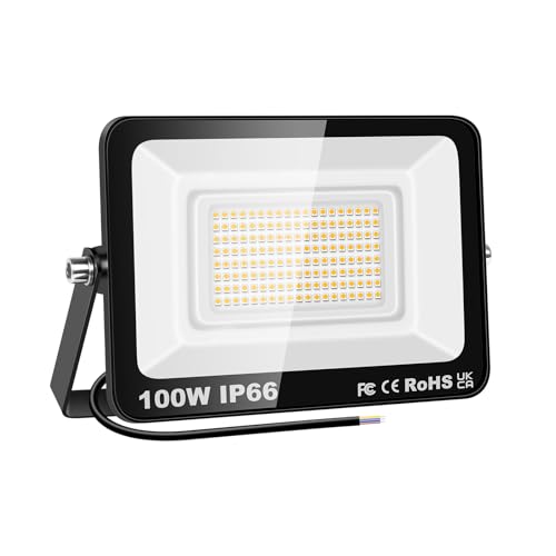 RIGIDON 100W LED Flood Light Outdoor 10000LM Super Bright Outdoor Lights 3000K Daylight Warm White IP66 Waterproof Security Lights for Garden Garage