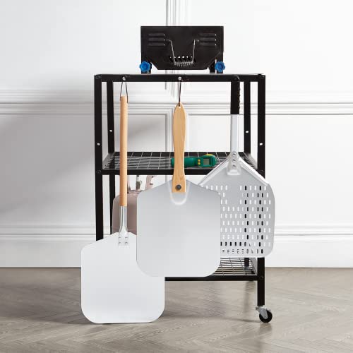 Weashume Stainless Steel Grill Cart Pizza Oven Stand Trolley Table With Wheels Three-Shelf Movable Food Prep And Work Cart Table Heavy Duty Grill Cart Outdoor Cart 31.5"×24"×35.5" #TOP3