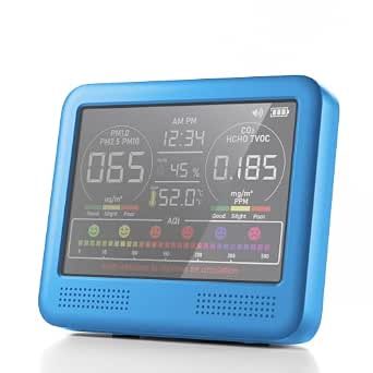 25-in-1 Indoor Air Quality Monitor with PM1.0, PM2.5, PM10, CO2, HCHO, TVOC, Temperature, Humidity, and AQI Alarms