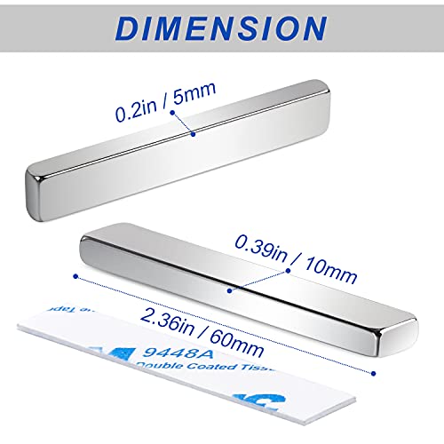 Image of MIKEDE Strong Neodymium Magnets Rectangular Magnetic Small Powerful Rare Earth Magnet for Crafts Refrigerator Office Classroom Kitchen 60x10x5 mm Silver 30 Pack