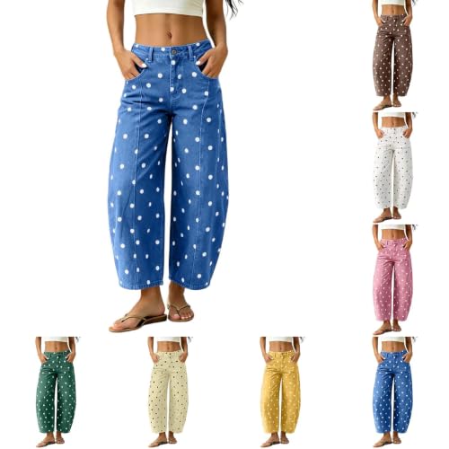 Women Barrel Cropped Jeans Baggy High Waisted Casual Trendy Denim Pants - image 2