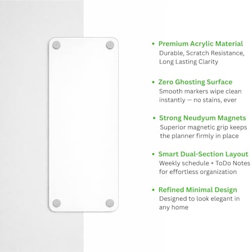 Image of Transaparent Magnetic Planner Board for Fridge - to Do List | 24x10 cm | Acrylic Writing Board for Kitchen Fridge, Notepad | Reusable Shopping List Board, Checklist with Pen - Clear