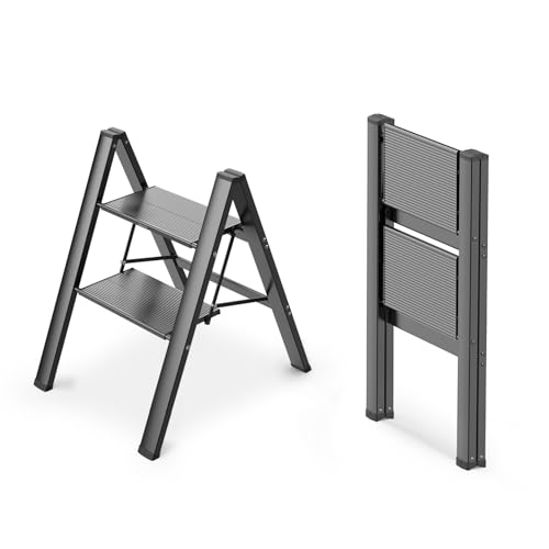 WOA WOA 2 Step Ladder, Foldable Step Stool, 300lbs Load, Black