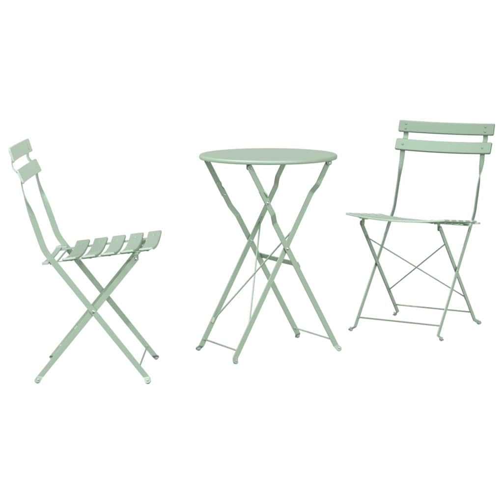 Fengshui Ensemble de bistro pliable 3 pièces vert mousse de mer en acier