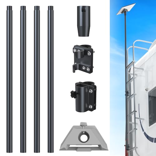 RV Ladder Mount Kit for Starlink Mini ,9.75 inch Starlink Mini Flag Pole Mount with Adapter & Adjustable Mounting Kit,Fits 0.98 to 1.25 Inch Round Ladder Rails
