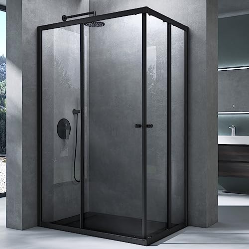 Mai & Mai cabine de douche noir 120x90cm paroi de douche deux portes coulissantes verre trempé transparent avec revêtement nano easy clean RAV16K