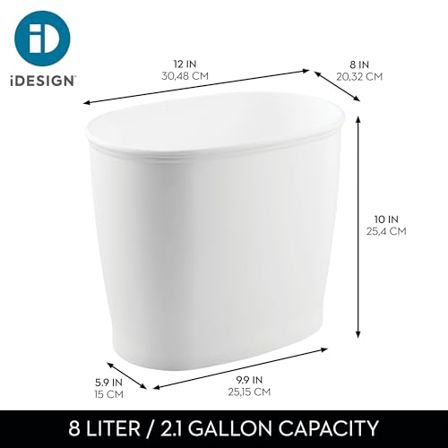 Image of iDesign Slim Plastic Bathroom Trash Can, Small Garbage Bin for Bedroom, Office, Desk, Dorm, 2-Pack, White
