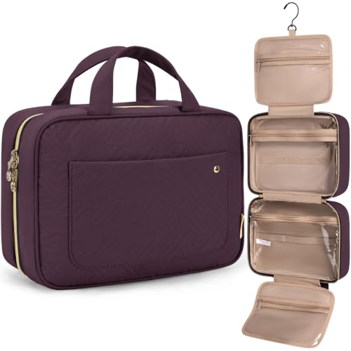 Image of BAGSMART Toiletry Bag Travel Bag with Hanging Hook, Water-resistant Makeup Cosmetic Bag Travel Organizer for Accessories, Shampoo, Full-size Container, Toiletries (Dark Purple, Medium)