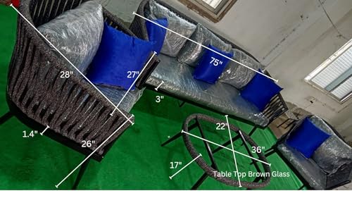 Image of 5 Seater Outdoor Weaving Rope Patio Furniture Set,Waterproof Outdoor Sofa Seating Sturdy Powder-Coated Iron Frame Conversation bistroSet for Rope Outdoor Sofa (Grey)