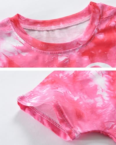 Image of Tkria Girl Crop Tops Valentine Short Sleeve Tshirt Tie Dye Heart Teen Girls Shirt Clothes 6-14 Years