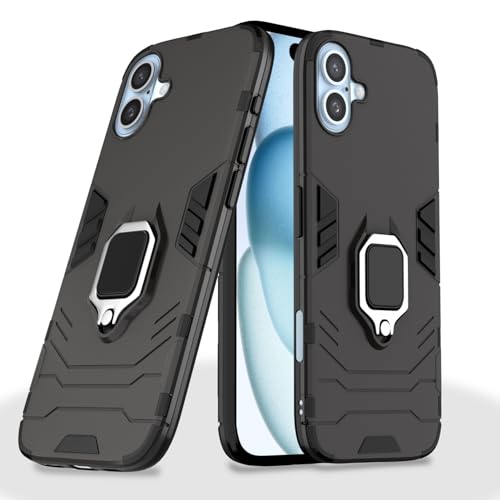 Image of Pikkme D5 Tough Armor Back Cover | 360 Protection Case | Ring Holder Stand Bumper Case for iPhone 16 (Black)
