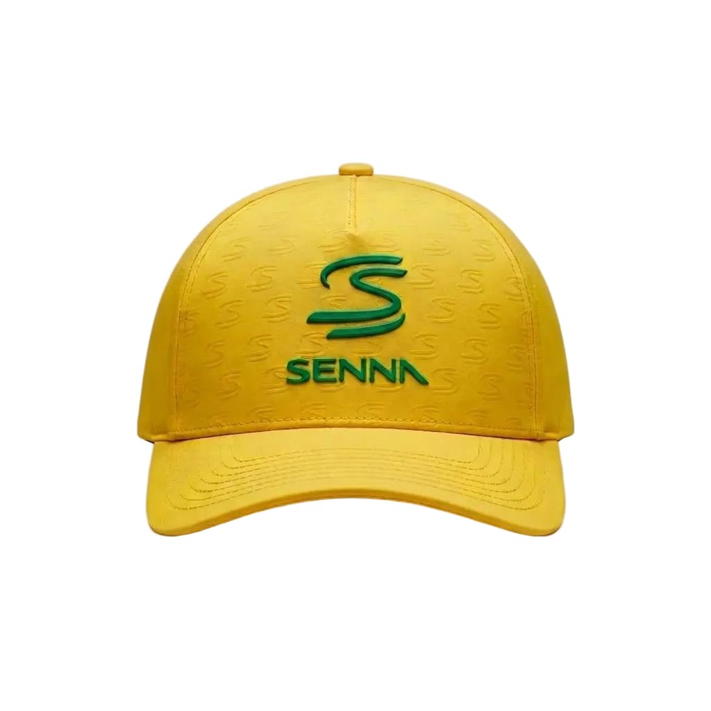 Ayrton Senna F1 Debossed Curved Peak Hat, Yellow, One size