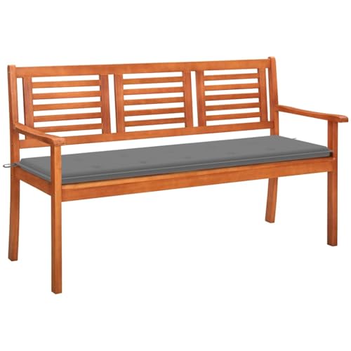 KGHERMDF Massive Eukalyptus Gartenbank 150 cm mit Auflage, 3-Sitzer Holzbank ergonomisch geformt, ölbeschichtete Oberfläche, pflegeleicht, Belastbarkeit 110 kg pro Sitzplatz