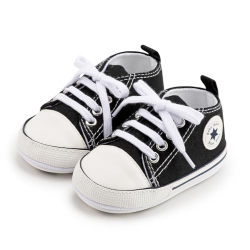 KIDSUN Unisex Baby Boys Girls High Top Sneaker Soft Anti-Slip Sole Newborn Infant First Walkers Canvas Denim Shoes4