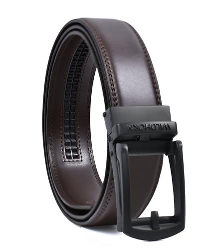 Image of WildHorn Men's Leather Belt Gift Set | Genuine Leather belt Strap with 2 Interchangeable Buckles | Formal & Casual Wear Adjustable Belt | Automatic lock leather belt for men
