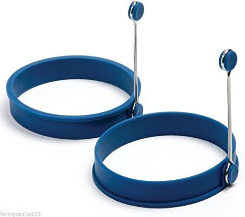 (Blue) 2 Pc Set Silicone Round Pancake Egg Cookie Sandwich Rings by Egg Poachers