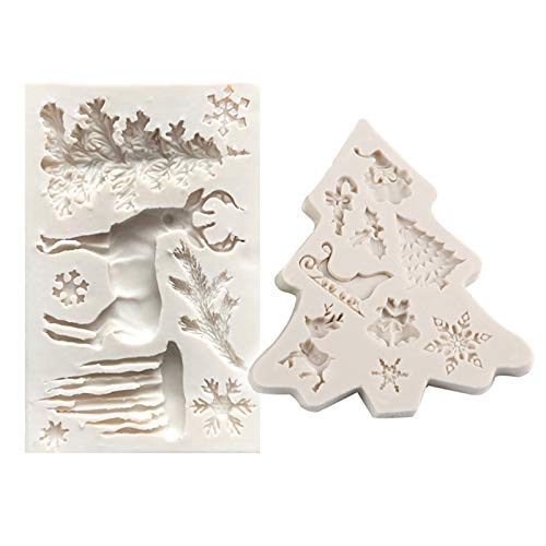 TheStriven Moldes de Fondant de Navidad Navidad Moldes de Hornear Árbol de Nieve Árbol de Navidad Reno Santa Candy Chocolate Moldes de Silicona Herramienta de Horneado para la Fiesta de Año Nuevo Cover