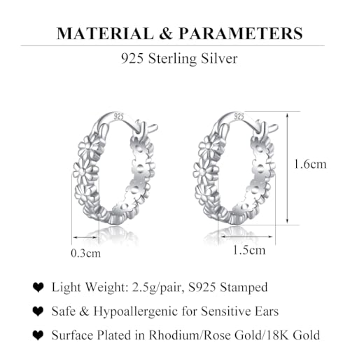 Sluynz SSE512 Solid 925 Sterling Silver Daisy Flower Hoop Earrings thumb #6