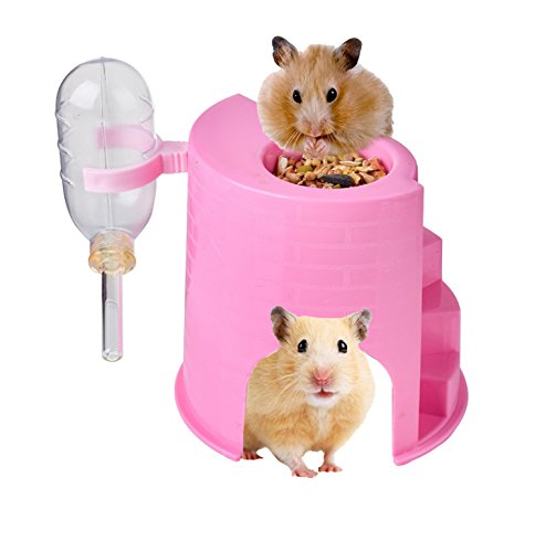 Sage Square 3 in 1 Water Bottle with Feeder Stand Hide House for Hamster/Dwarf/Gerbil/Mice (Pink)-image-36