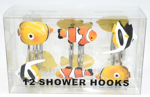 Allure Home Creation 12-Piece Resin Shower Hook Set - Under The Sea Fish Shower Hooks